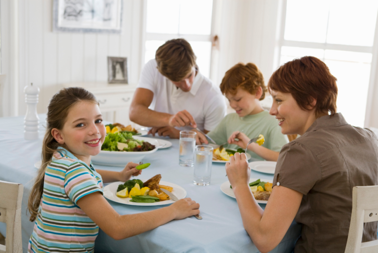 family eating a meal of emergency food